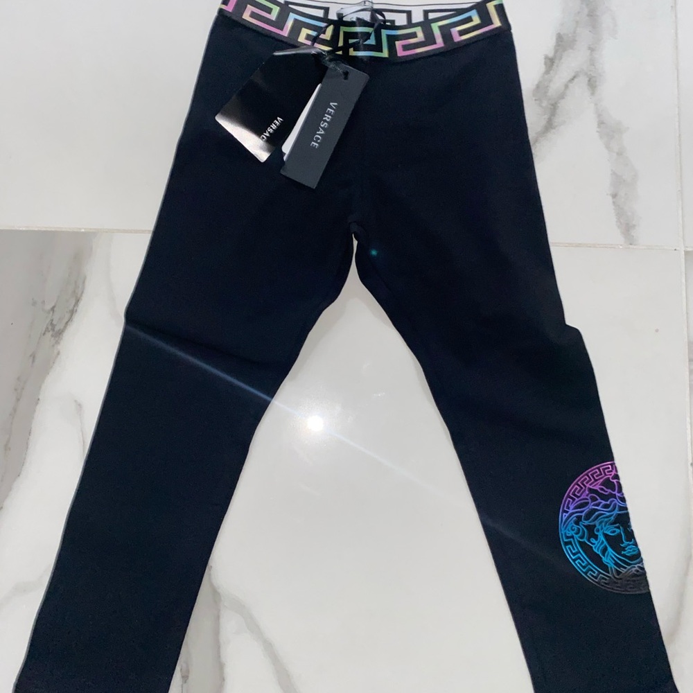 Versace Black Leggings with Greek Key Waistband